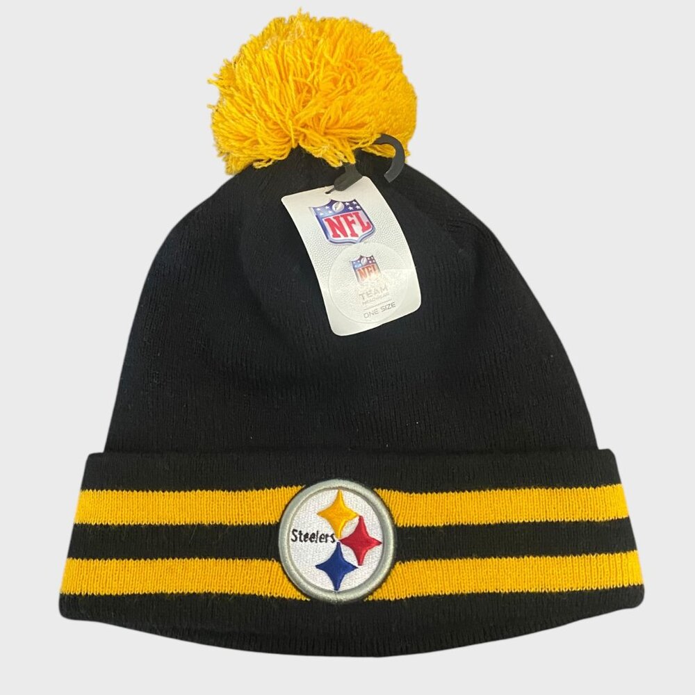 NFL Apparel Pittsburg Steelers Football Hat Pom Beanie Black & Gold One Size New - Picture 1 of 7